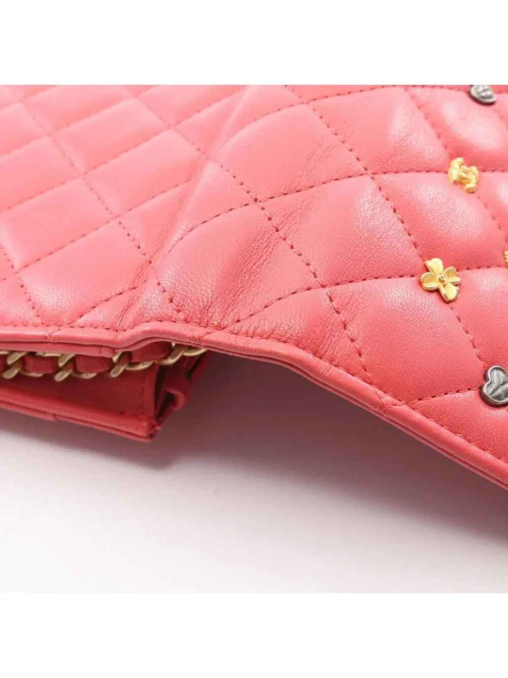 Chanel Shoulder Bag Quilted Icon Charm Pink Lambskin Chain Wallet